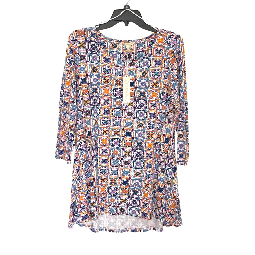 3/$25 Khakis & Co Multi Color Geometric Tile Print‎ 3/4 Sleeve Tunic Top S NWT
